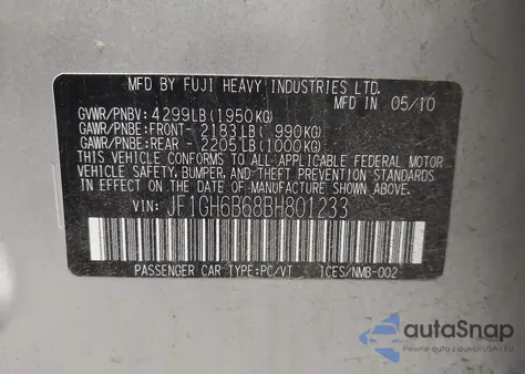 2011 Subaru Impreza 2.5I Premium from USA, damaged, VIN JF1GH6B68BH801233